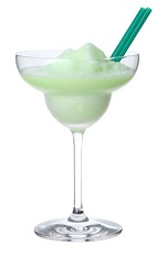 Frozen Midori Milk - The Frozen Midori Milk cocktail is made from Midori melon liqueur, milk and half-and-half, and served in a chilled margarita glass.