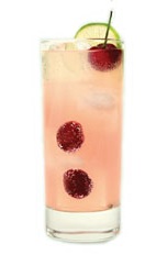 Pretty Rickey - The Pretty Rickey drink is made from silver tequila, St-Germain elderflower liqueur, lime juice, sour cherries and club soda, and served in a highball glass.