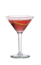 Currant Affair - The Currant Affair cocktail is made from black currant vodka (aka Absolut Kurant) and cranberry juice, and served in a cocktail glass.