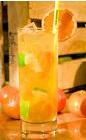 The Mandarin Meltdown drink is made from cachaca, orange juice, tangerine puree, agave nectar, bitters and lemon juice, and served in a highball glass.