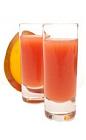 The Mango Passion drink is made from cachaca, mango juice and passionfruit juice, and served in a chilled shot glass.