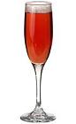 The Kir Royal, also called a Royal Kir, is made from creme de cassis and champagne, and served in a champagne flute.